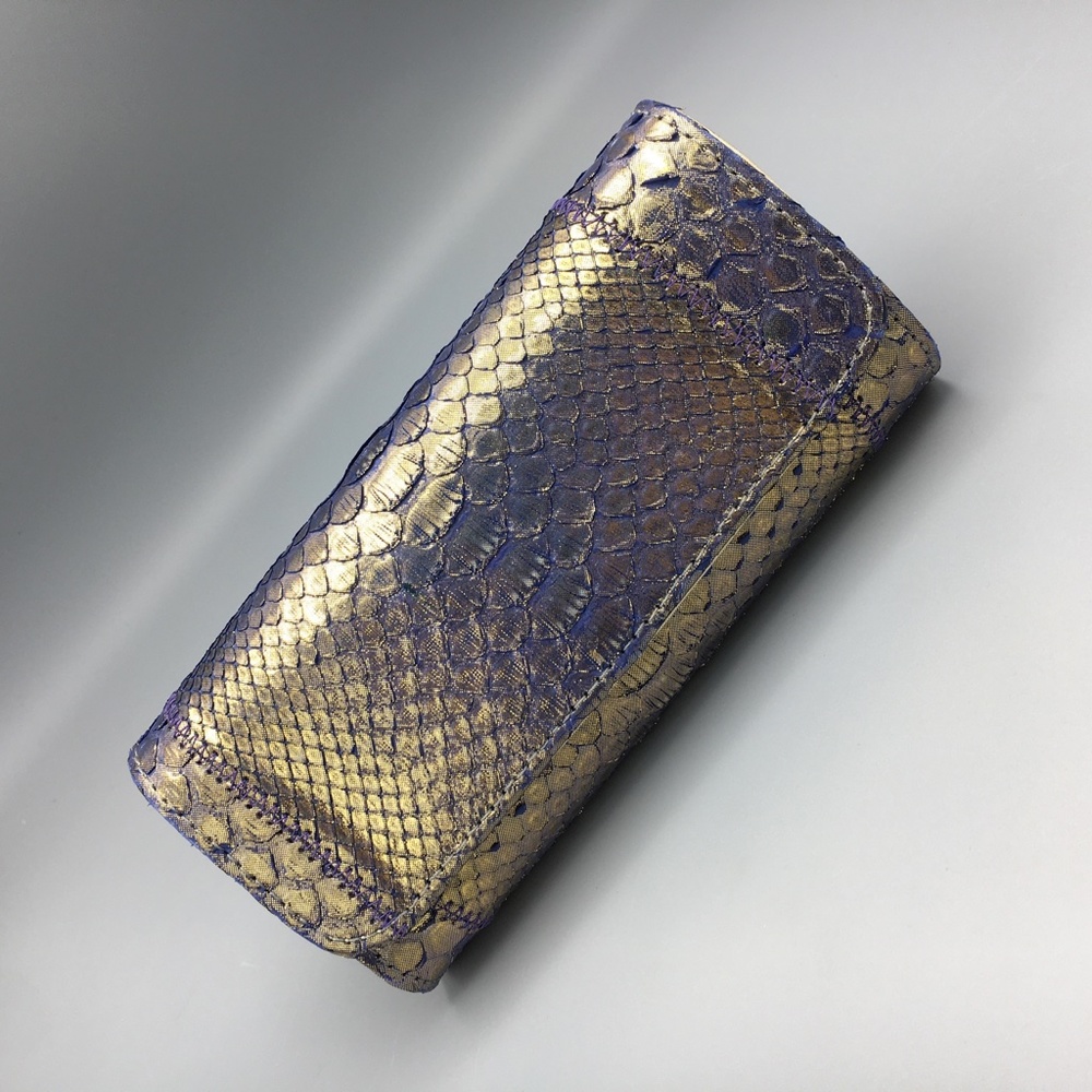 Carlos Falchi Python Clutch Gold Purple NWOT